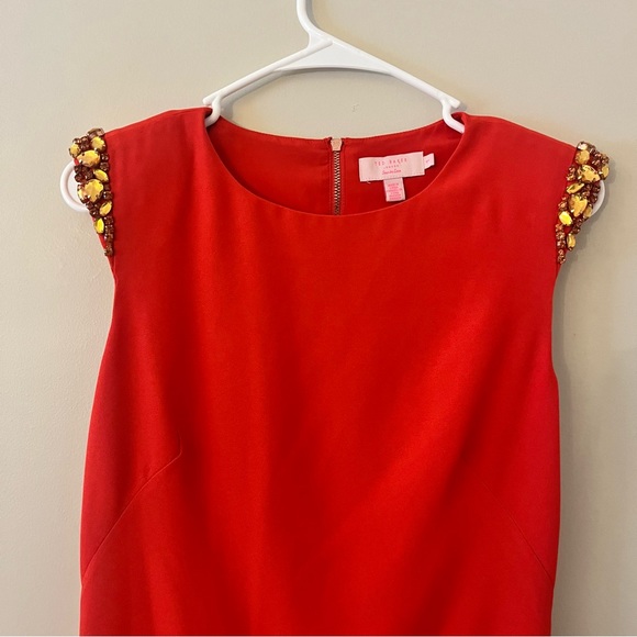 Ted Baker London Red Embellished Sleeveless Fitted Reevah Dress TB Size 1 (US 4) - Picture 2 of 14